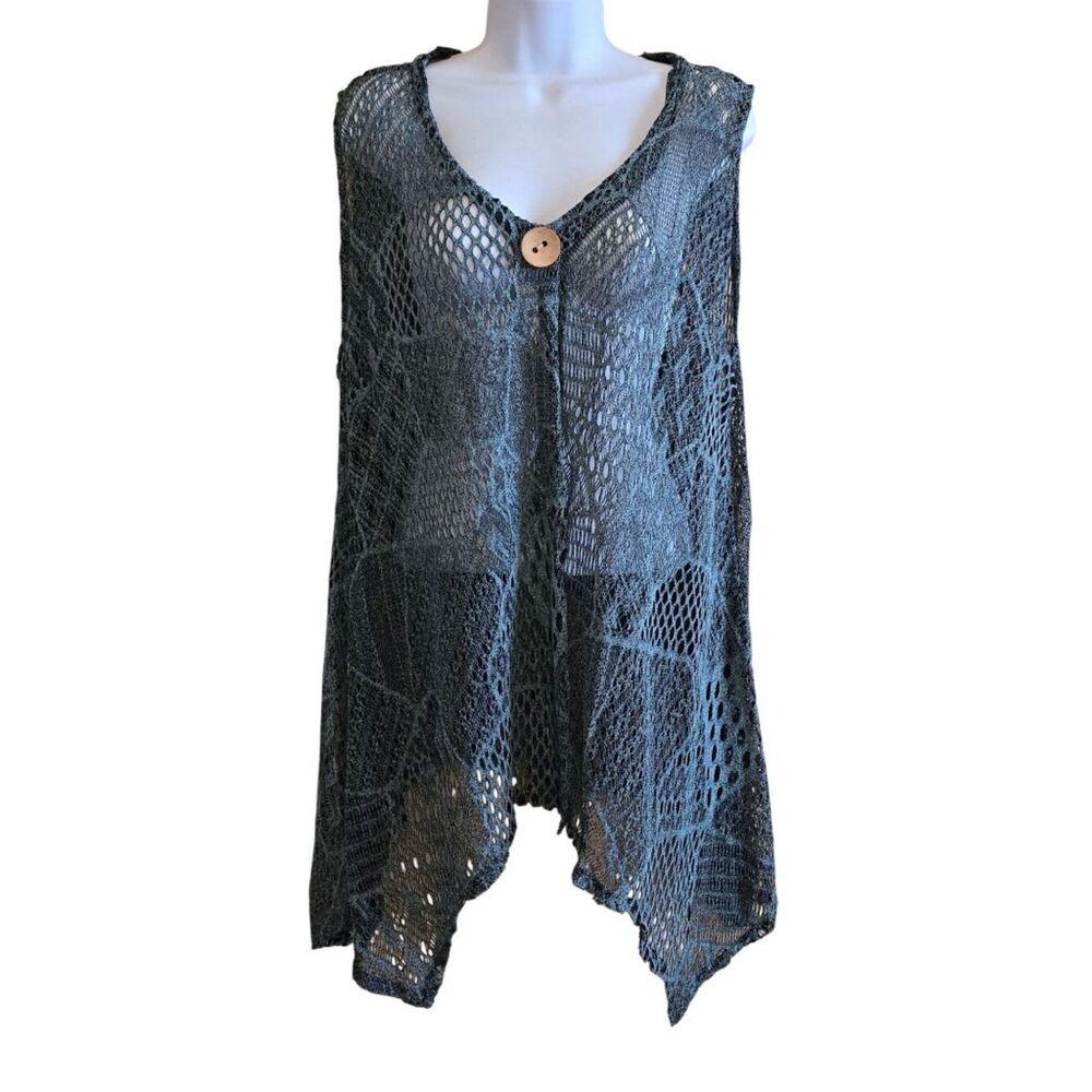 Crochet Lace Vest With Single Wood Button Flowy Design One Size boho cottagecore